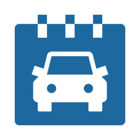 A blue car is shown on the calendar.
