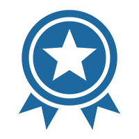 A blue star with two ribbons on top of it.