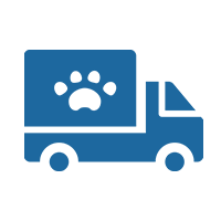 A blue truck with a paw print on the side.